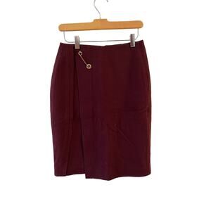 Burgundy wool pencil skirt gold kilt pin detail